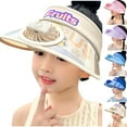 thumbnail image 1 of Xfvqtps Sun Visor Hat with Fan for Kids Built in USB Charging Fan Fruit Print Adjustable Waterproof Large Brim Empty Top Sun Protection Travel Beach Summer Fan Hat for 3-8 Years Purple, 1 of 10