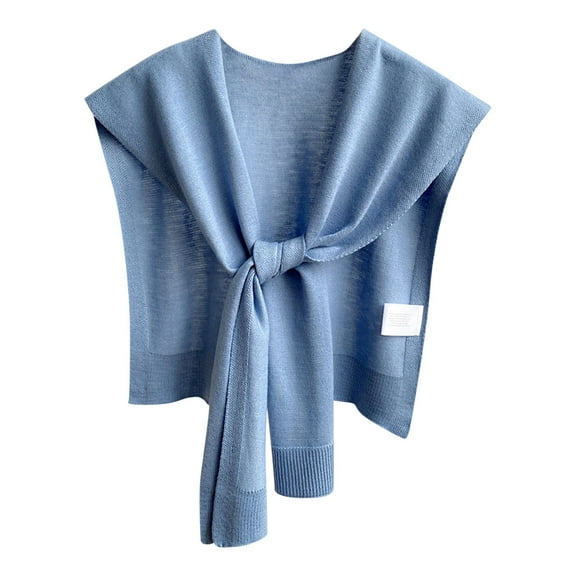 Xfvqtps Sweater Shawl Wraps for Womens Solid Color Knitted Knotted Casual Travel Scarf Wrap Cape Fashion Shoulder Tops Spring and Fall Shirt Shawl Light Blue