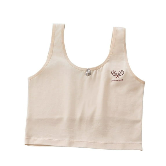 Xfvqtps Tank Tops for Girls Training Bras with Lightly Padded Fixed Cup Seamless Medium Length Style Soft Comfortable Breathable Solid Color Teen Bras for Girls Ages 8-12 Khaki