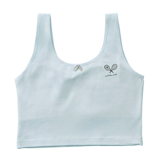 Xfvqtps Tank Tops for Girls Training Bras with Lightly Padded Fixed Cup Seamless Medium Length Style Soft Comfortable Breathable Solid Color Teen Bras for Girls Ages 8-12 Blue
