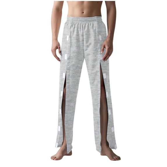 Xfvqtps Tear Away Pants for Men Easy Open Side Wide Leg Post Surgery Pants Soft Adaptive Breakaway Sweatpants Gray