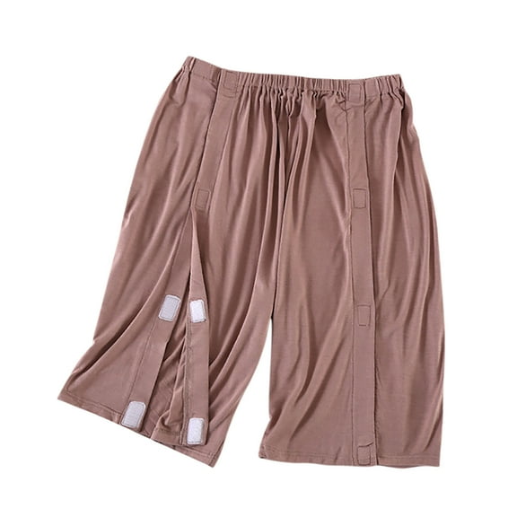 Xfvqtps Tear Away Pants for Women Easy Open Side Wide Leg Post Surgery Shorts Soft Adaptive Breakaway Shorts Pants Brown