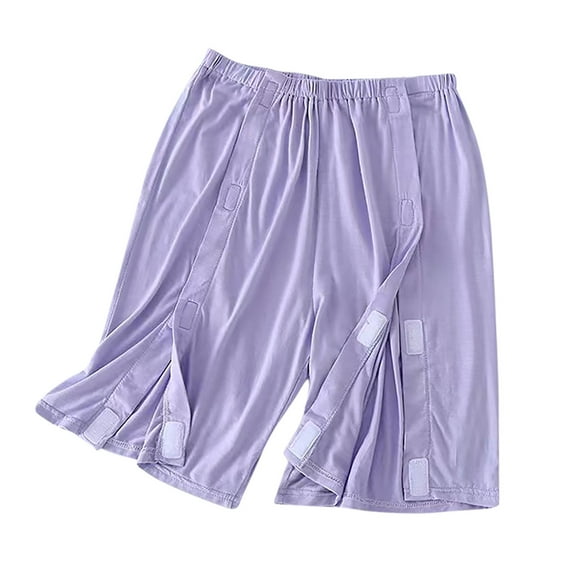Xfvqtps Tear Away Pants for Women Easy Open Side Wide Leg Post Surgery Shorts Soft Adaptive Breakaway Shorts Pants Purple