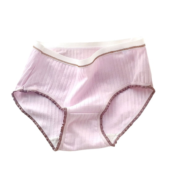 Xfvqtps Teen Girls Underwear Cotton Soft Comfortable Lace Vertical Stripes Solid Color Panties Briefs for 9-15 Years Purple