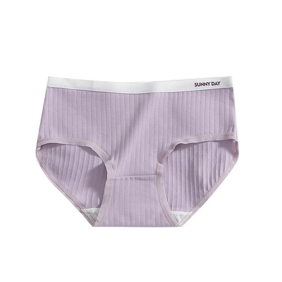 Xfvqtps Teen Girls Underwear Cotton Soft Comfortable Vertical Stripes Solid Color Panties Briefs for 9-15 Years Purple