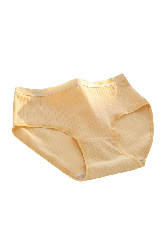 Teen Girls Underwear Cotton Soft Comfortable Vertical Stripes Solid Color Panties Briefs for 9-15 Years Yellow