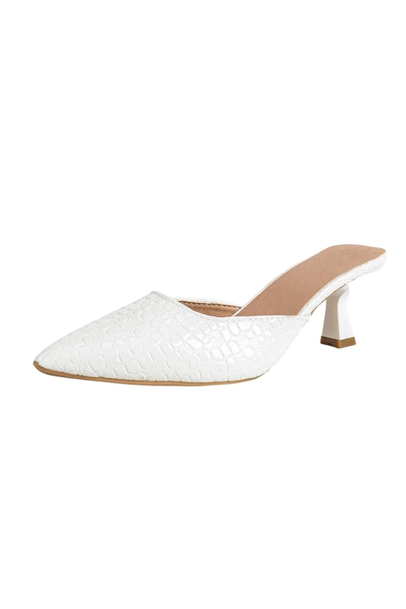 Textured Pointed Toe Slide Mules for Women Casual Slingback Low Heel Shoes Embossed Faux Leather Slip On Dressy Flats for Everyday Wear