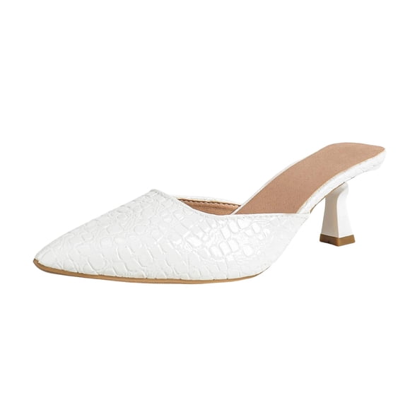 Xfvqtps Textured Pointed Toe Slide Mules for Women Casual Slingback Low Heel Shoes Embossed Faux Leather Slip On Dressy Flats for Everyday Wear