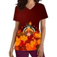 thumbnail image 1 of Xfvqtps Thanksgiving Scrub Tops for Women Soft V-Neck Scrubs Comfortable Nursing Uniforms Short Sleeve Tops Turkey Print Blouse Protective Clothing Working Uniforms with Pockets Red, 1 of 6