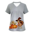 thumbnail image 1 of Xfvqtps Thanksgiving Scrub Tops for Women Soft V-Neck Scrubs Comfortable Nursing Uniforms Thanksgiving Turkey Print Short Sleeve Workwear Top Working Uniforms with Pockets Multicolor, 1 of 3