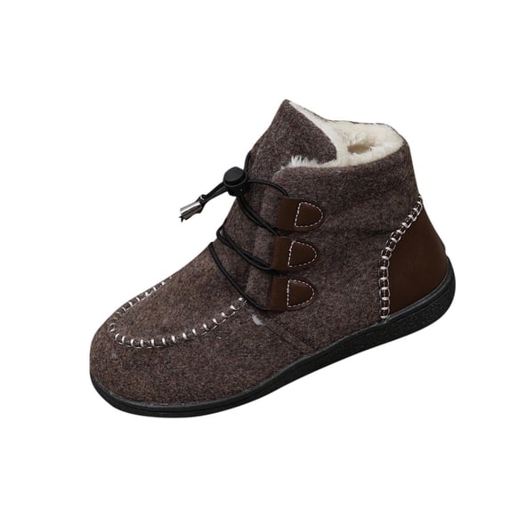 Xfvqtps Thermal Winter Boots for Women Fashion High Top Elastic Ankle Boots Warm Fleece Lined Slip Resistant Flat Shoes Outdoor Indoor Casual Wear Coffee