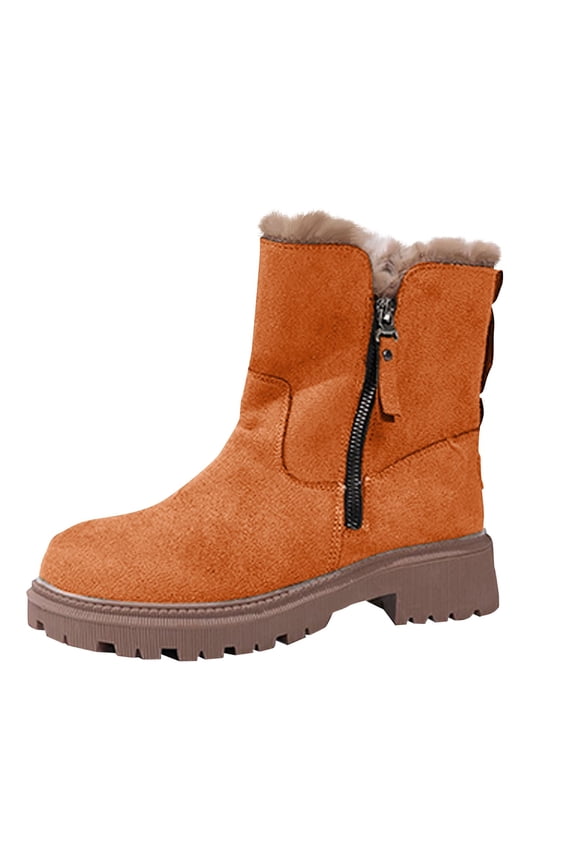 Thermal Winter Boots for Women Warm Furry Lined Mid Calf Boots Waterproof Snow Shoes Non Slip Sole Outdoor Hiking Booties Comfortable Orange