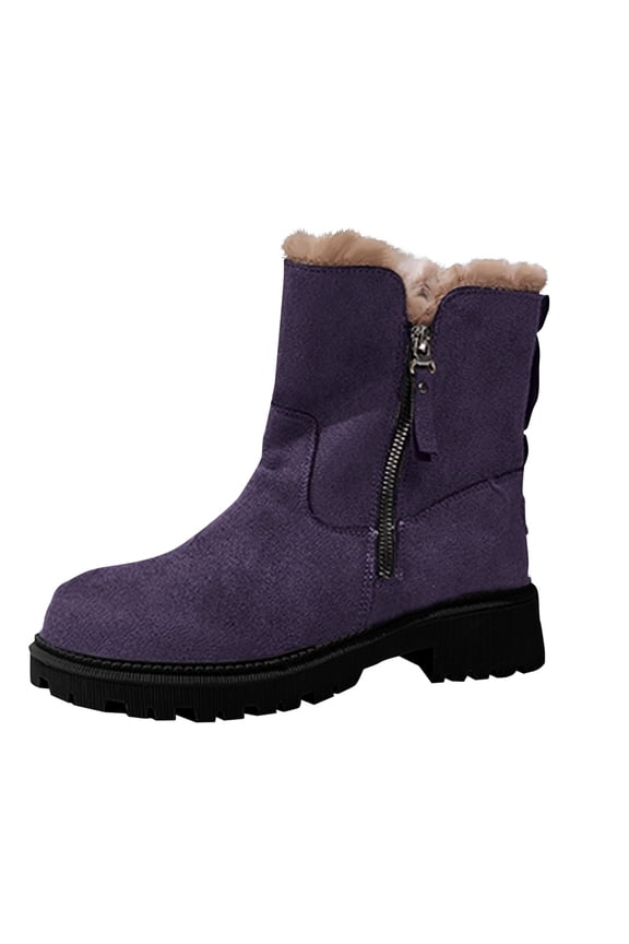 Thermal Winter Boots for Women Warm Furry Lined Mid Calf Boots Waterproof Snow Shoes Non Slip Sole Outdoor Hiking Booties Comfortable Purple