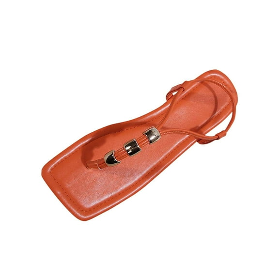 Xfvqtps Thong Sandals for Women Flat Open Square Toe Metal Bead Flip Flops Orange