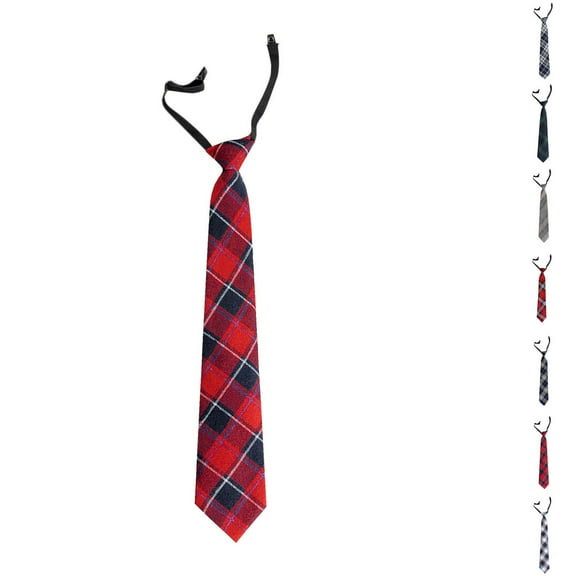 Xfvqtps Tie for Kids Pre-Tied Grid Pattern Adjustable Classic Neckties Uniform School Party Red
