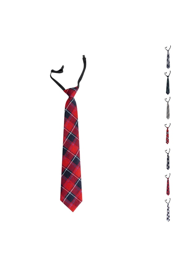 Tie for Kids Pre-Tied Grid Pattern Adjustable Classic Neckties Uniform School Party Red