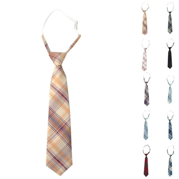 Xfvqtps Tie for Kids Pre-Tied Grid Pattern Adjustable Classic Neckties Uniform School Party Yellow