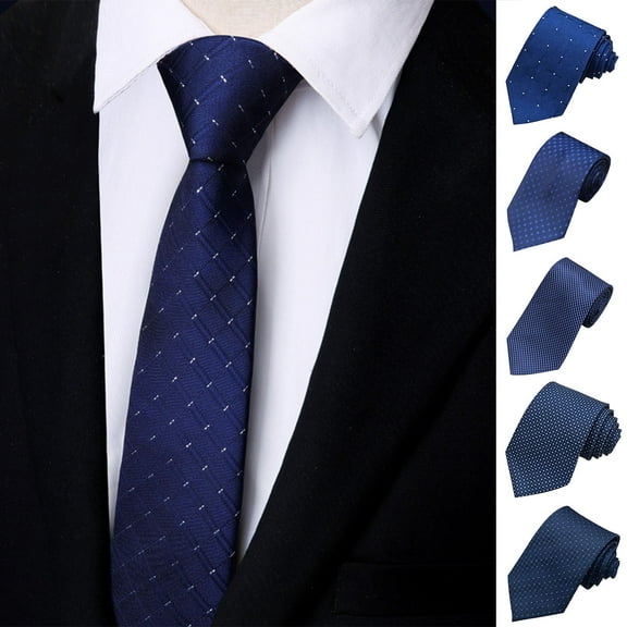 Xfvqtps Tie for Men Classic Neckties Navy Blue 3.15" for Formal Dress Business Stripes Polka Dot Checkered Dark Blue