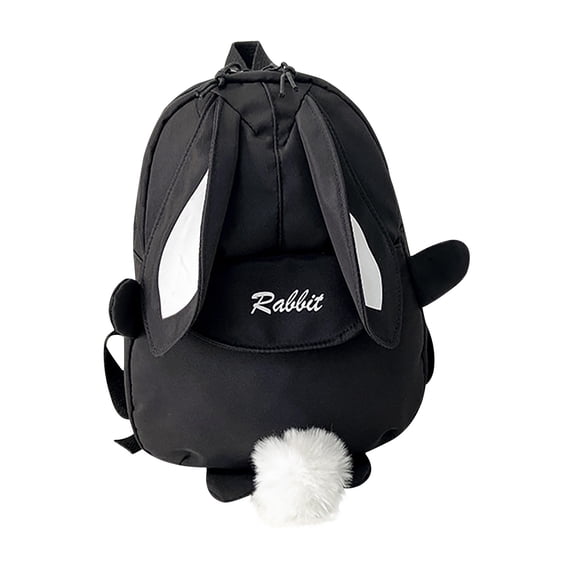 Xfvqtps Backpack Rabbit Shape Plush Tail Cute Lightweight Portable Personalized Cloth Bookbag Black