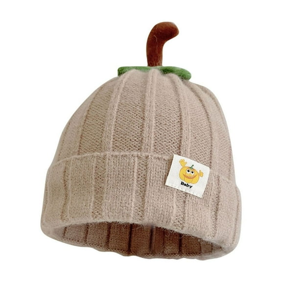 Xfvqtps Toddler Beanie Cute Pumpkin Shape Knitted Simplicity Stretchy Soft Thickened Windproof Coldproof Warm Winter Skull Cap Beige