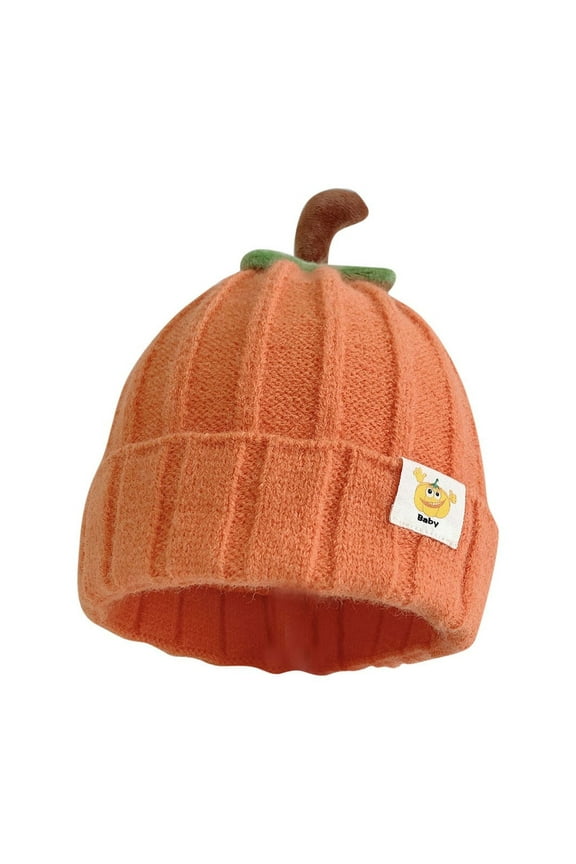 Toddler Beanie Cute Pumpkin Shape Knitted Simplicity Stretchy Soft Thickened Windproof Coldproof Warm Winter Skull Cap Orange