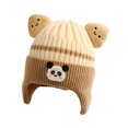 thumbnail image 1 of Xfvqtps Toddler Beanie with Ear Flap Cute Cartoon Panda and Two Smile Ears Knit Color Blocking Stretch Windproof Coldproof Warm Outdoor Soft Winter Skull Cap for 1-6Years Khaki, 1 of 7