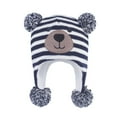 thumbnail image 1 of Xfvqtps Toddler Beanie with Ear Flaps Cute Bear Pattern Stripe Plush Pompom Knitting Plush Lining Stretch Thickened Windproof Coldproof Warm Winter Hat for 0-3 Years Navy, 1 of 5