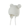 thumbnail image 1 of Xfvqtps Toddler Beanie with Ear Flaps Plush Pompom Ears Strap Cute Solid Color Knitting Stretch Thickened Windproof Coldproof Warm Winter Hat for 0-3 Years White, 1 of 4