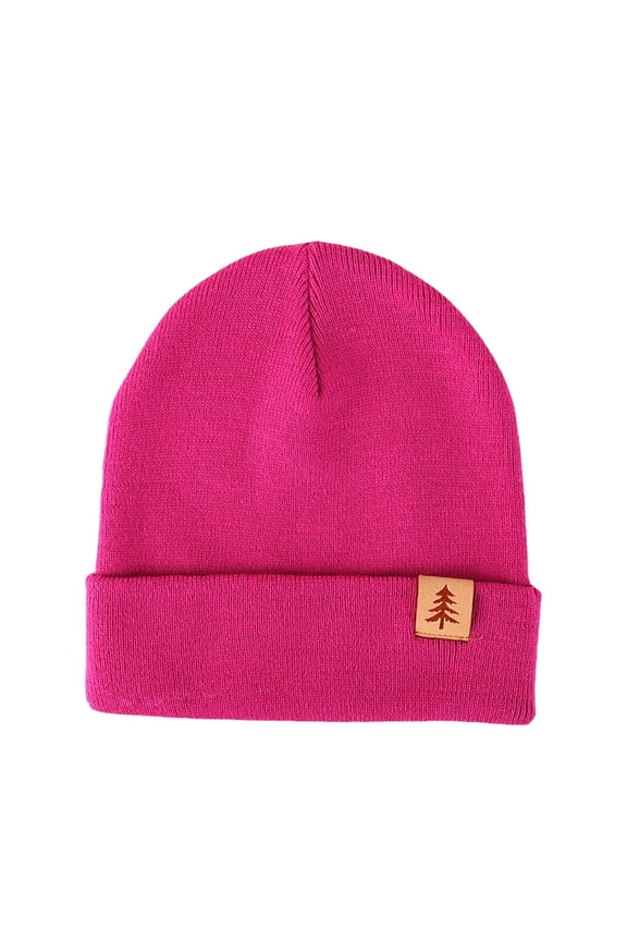 Toddler Beanie Slouchy Knit Solid Color Simplicity Tree Label Stretch Fashion Versatile Warm Soft Thickened Windproof Coldproof Winter Skull Cap for 1-4 Years Hot Pink
