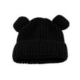 thumbnail image 1 of Xfvqtps Toddler Beanie with Two Ears Pompom Knit Solid Color Simplicity Cuffed Stretch Windproof Coldproof Warm Outdoor Soft Winter Skull Cap for 1-6Years Black, 1 of 6