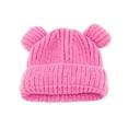 thumbnail image 1 of Xfvqtps Toddler Beanie with Two Ears Pompom Knit Solid Color Simplicity Cuffed Stretch Windproof Coldproof Warm Outdoor Soft Winter Skull Cap for 1-6Years Pink, 1 of 6