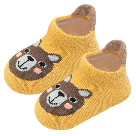 Xfvqtps Toddler Boys Girls Floor Socks with Grippy Cute Cartoon Animal Pattern Short Non Slip Comfortable Soft Indoor Warm Cotton Socks for 0-5 Years Yellow