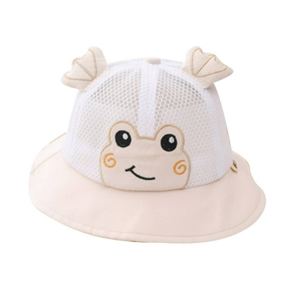 Xfvqtps Toddler Bucket Hat Cute Animal Frog Design Wide Brim Mesh Sunshade Sun Protection Breathable Soft Outdoor Sun Hat for 1-4 Years Beige