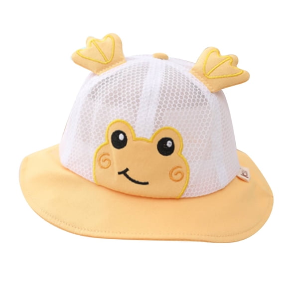Xfvqtps Toddler Bucket Hat Cute Animal Frog Design Wide Brim Mesh Sunshade Sun Protection Breathable Soft Outdoor Sun Hat for 1-4 Years Yellow