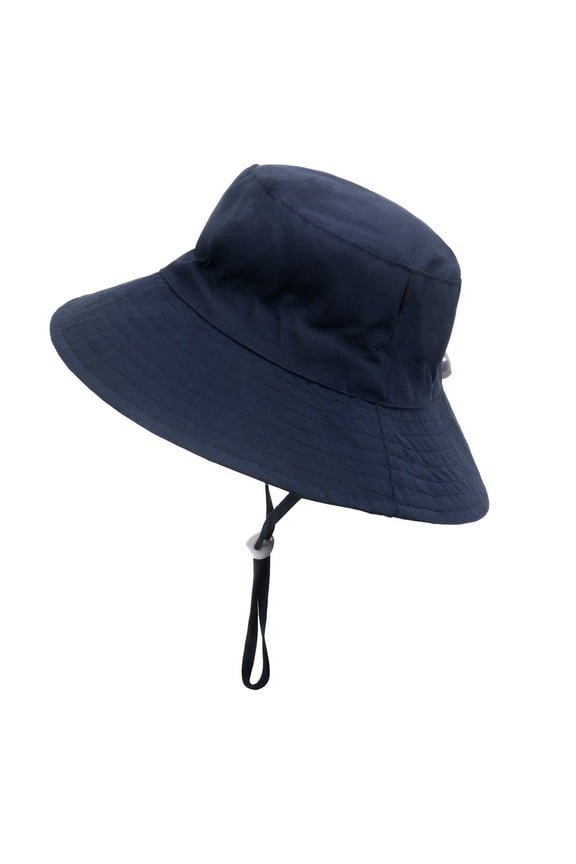 Toddler Bucket Hat Wide Brim Adjustable Drawstring Sunshade Sun Protection Solid Color Mesh Lining Breathable Soft Outdoor Sun Hat Navy