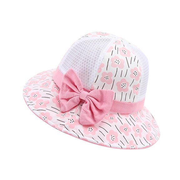 Xfvqtps Toddler Bucket Hat Wide Brim Mesh Bowknot Flower Print Colorful Sunshade Sun Protection Breathable Soft Outdoor Sun Hat for 1-4 Years Pink