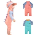 thumbnail image 1 of Xfvqtps Toddler Child Baby Boys and Girls One Piece Swimsuit with Hat Rash Guard Long Sleeve Back Zipper Dinosaur Designs Sun Protection Beach Bathing Suits Short Swimwear for 1-7 Years Orange, 1 of 9
