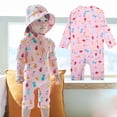 thumbnail image 1 of Xfvqtps Toddler Child Girls One Piece Swimsuit with Hat Rash Guard Long Sleeve Cute Fruit Print Back Zipper Sun Protection Beach Bathing Suits Short Swimwear for 1-7 Years Pink, 1 of 9