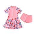 thumbnail image 1 of Xfvqtps Toddler Child Girls One Piece Swimsuit with Shorts Short Sleeve Front Zipper Flower Print Elastic Beach 2 Pieces One Piece Swim Skirt and Shorts Pink, 1 of 9