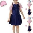 thumbnail image 1 of Xfvqtps Toddler Child Girls Rash Guard One Piece Swimsuit with Shorts Skirt Hemt Front Zipper Short Sleeve Sun Protection Color Block Beach Summer Bathing Suits Swimwear 2-11 Years Navy, 1 of 7
