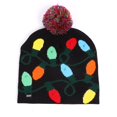 thumbnail image 1 of Xfvqtps Toddler Christmas Beanie with LED Lights Knit Lamp String Embroidery Pompom Stretch Soft Fashion Versatile Warm Winter Skull Cap for 3-12 Years Black, 1 of 4