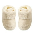 thumbnail image 1 of Xfvqtps Toddler Fuzzy Boots with Grippy Fluffy High Top Hook Solid Color Soft Sole Non Slip Thickened Warm Winter House Shoes Prewalker Beige, 1 of 9