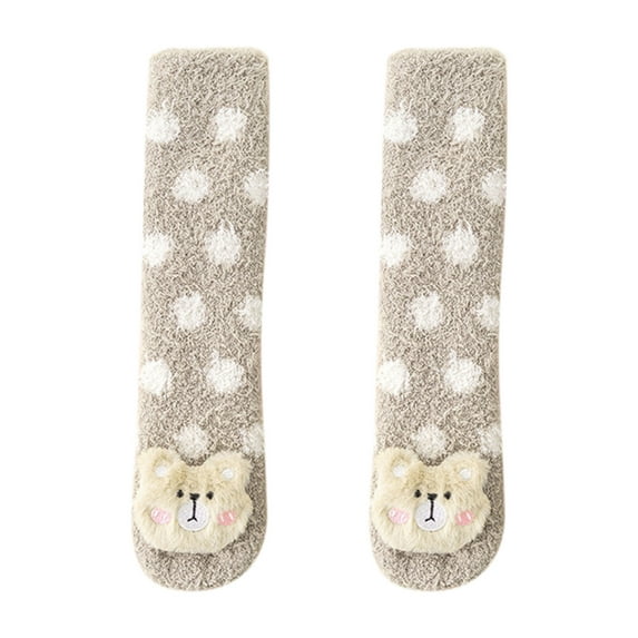 Xfvqtps Toddler Fuzzy Socks Over the Knee Long Tube Cute Animals Stripe Love Thickened Baby Coral Fleece Premium Comfort Soft Cozy Warm Winter Fluffy Socks Khaki