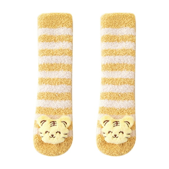 Xfvqtps Toddler Fuzzy Socks Over the Knee Long Tube Cute Animals Stripe Love Thickened Baby Coral Fleece Premium Comfort Soft Cozy Warm Winter Fluffy Socks Yellow
