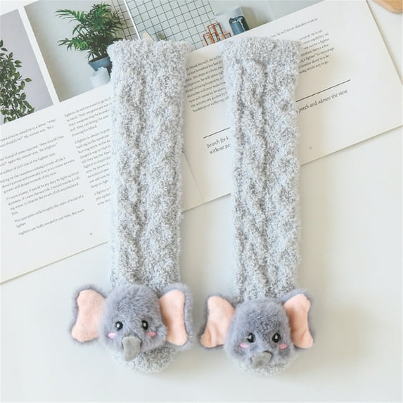 Xfvqtps Toddler Fuzzy Socks Over the Knee Long Tube Cute Animals Thickened Baby Coral Fleece Premium Comfort Soft Cozy Warm Winter Fluffy Socks Gray