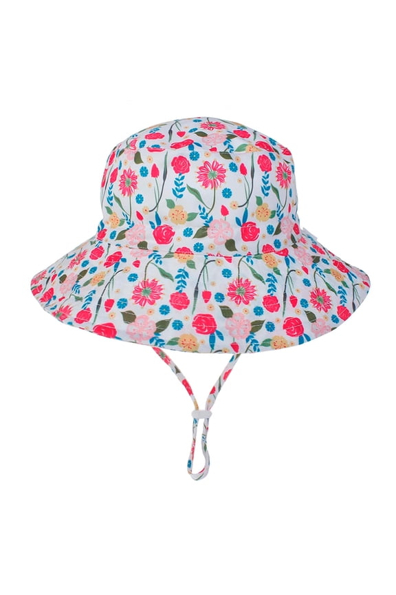 Toddler Girls Sun Hats Wide Brim Adjustable Strap Cute Flower Print Sweet Sun Protection Outdoor Beach Summer Fisherman Hat Red