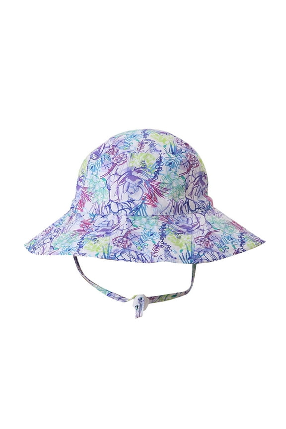Toddler Girls Sun Hats Wide Brim Adjustable Strap Flower Print Sun Protection Outdoor Beach Summer Fisherman Hat Multicolor