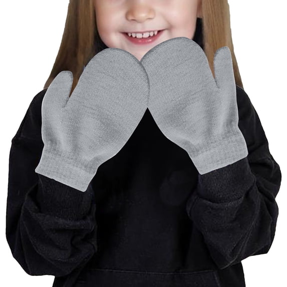 Xfvqtps Toddler Kids Boys Girls Mittens Knitting Solid Color Simplicity Cute Windproof Warm Winter Gloves Gray