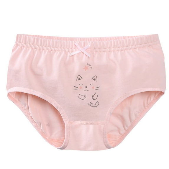 Xfvqtps Toddler Little Girls Pink Underwear Briefs Cotton Soft Cute Cat Print Lace Bow Panties for Girls Age 2-10 Years Pink-03