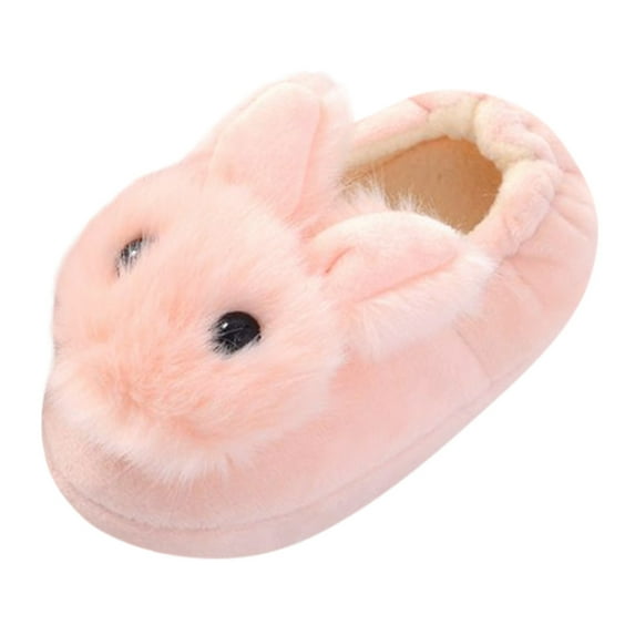 Xfvqtps Toddler Plush Shoes Cute Animals Rabbit Fluffy Plush Soft Sole Non Slip Comfortable Keep Warm Winter Indoor Home Slippers Pink